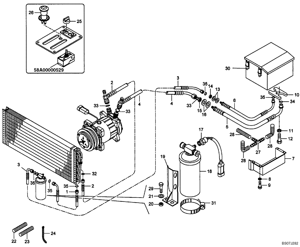 Схема запчастей Case 330 - (58A00010526[01]) - AIR CONDITIONING - CIRCUIT TOP (10) - Cab/Cowlings