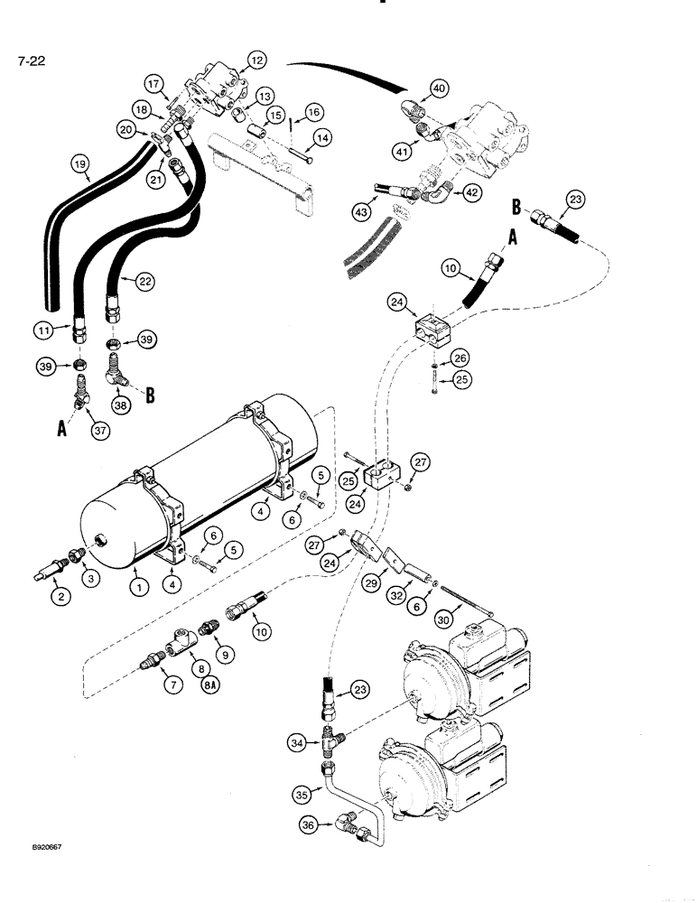 Схема запчастей Case 821 - (7-022) - UPPER RESERVOIR TO BRAKE VALVE AND ACTUATORS (07) - BRAKES