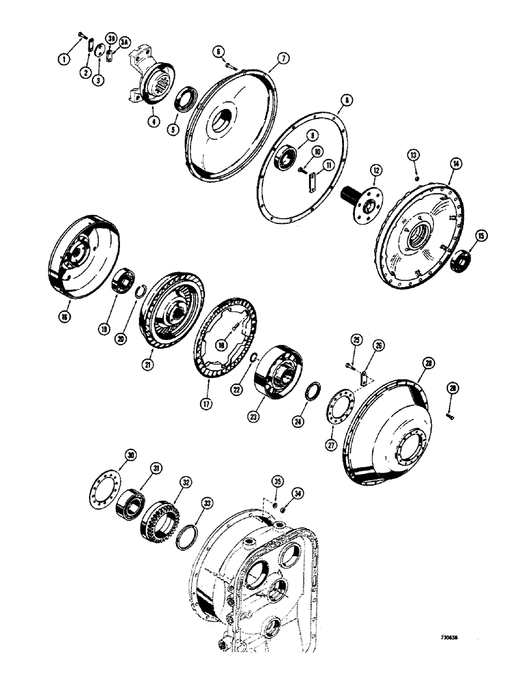 Схема запчастей Case 400C - (100) - POWER SHIFT TRANSMISSION, FRONT COVER, INPUT SHAFT AND TORQUE CONVERTER (06) - POWER TRAIN