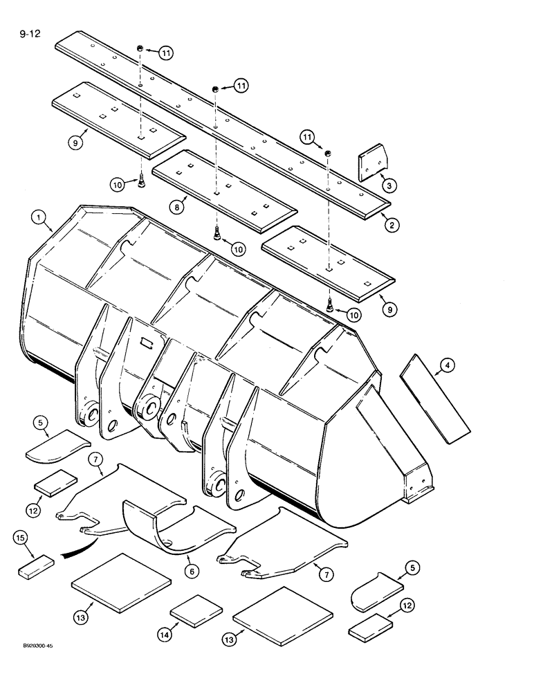 Схема запчастей Case 721 - (9-012) - LOADER BUCKET AND CUTTING EDGES, 3.25 CUBIC YARD BUCKET 3.25 CUBIC YARD (2.5 CUBIC METRE) BUCKET (09) - CHASSIS/ATTACHMENTS