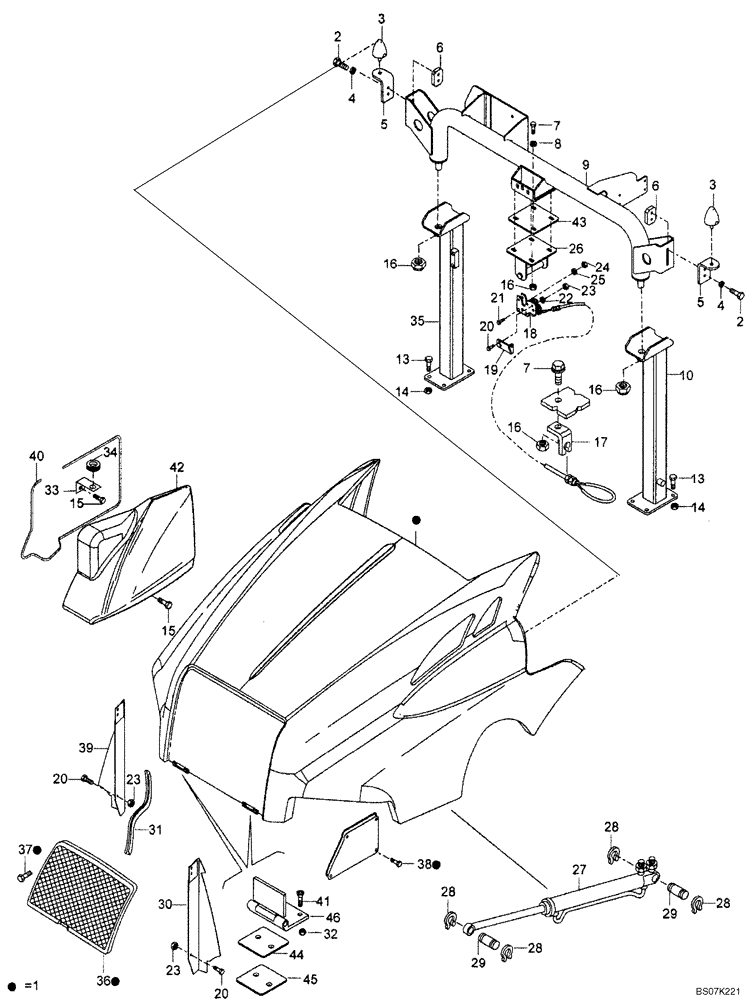 Схема запчастей Case 330B - (59A00020541[001]) - HOOD INSTAL (P.I.N. HHD0330BN7PGXXXXX AND AFTER) (87691368) (10) - Cab/Cowlings