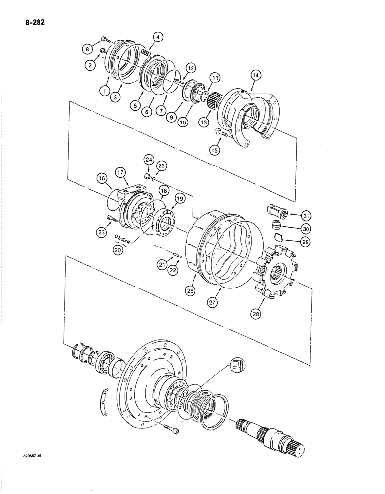 Схема запчастей Case 170B - (8-282) - SWING HYDRAULIC MOTOR, P.I.N. 74341 THROUGH 74456 (08) - HYDRAULICS