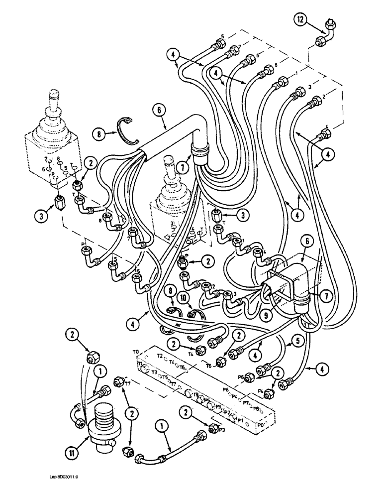 Схема запчастей Case 1088 - (8D-07A) - HYDRAULIC CONTROL CIRCUIT, MANIFOLD TO HAND CONTROL VALVES (08) - HYDRAULICS