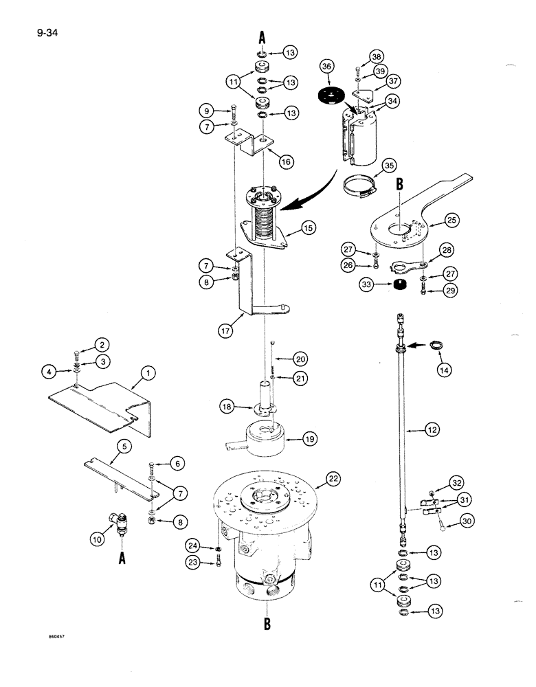 Схема запчастей Case 1085B - (9-034) - CENTER SWIVEL PARTS, UNITS WITH SPLIT FLANGE TUBE PORTS ON HYDRAULIC SWIVEL (09) - CHASSIS