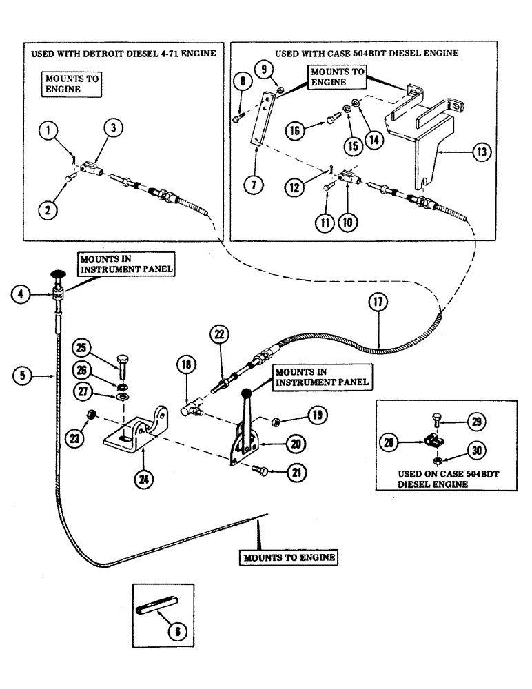 Схема запчастей Case 40 - (084) - THROTTLE AND SHUT-OFF CONTROL CABLES (10) - ENGINE