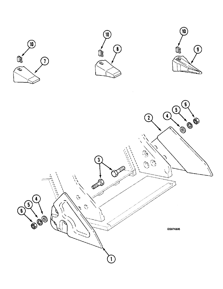 Схема запчастей Case 220B - (9-068) - BUCKET TEETH, WITH ONE-PIECE TOOTH RETAINING CONFIGURATION (09) - CHASSIS