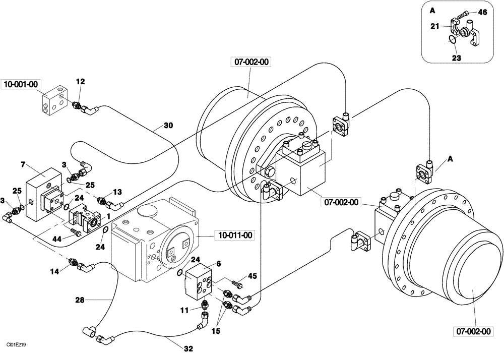 Схема запчастей Case SV208 - (09-001-00[01]) - HYDRAULIC CIRCUIT, BRAKING (07) - BRAKES