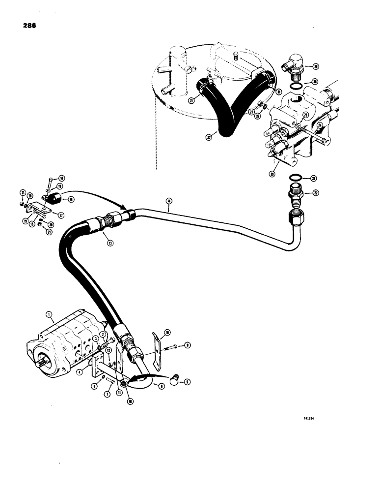 Схема запчастей Case W18 - (286) - PRESSURE LINE WITHOUT REGENERATION HYDRAULICS, TRACTOR SN. 9109734 AND AFTER (08) - HYDRAULICS