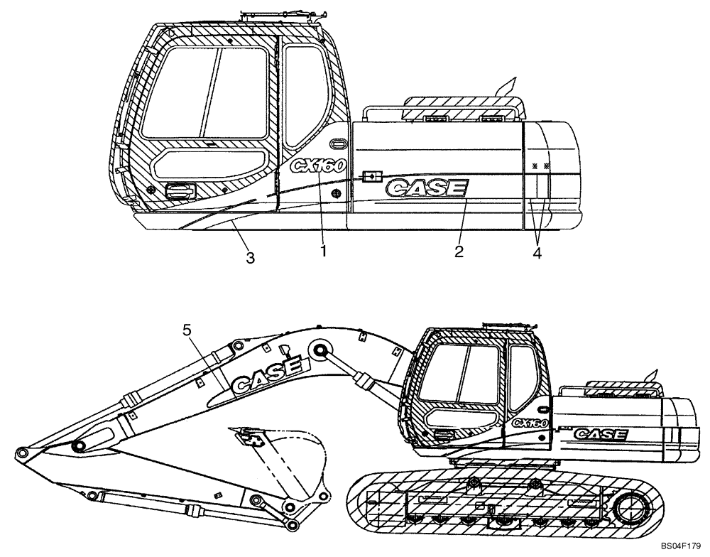 Схема запчастей Case CX160 - (09-46) - DECALS (09) - CHASSIS/ATTACHMENTS