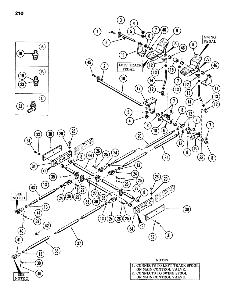 Схема запчастей Case 980B - (210) - PEDALS AND ATTACHING PARTS FOR:, LEFT TRACK AND SWING CONTROL, (USED ON UNITS PRIOR TO PIN 6204051) (05) - UPPERSTRUCTURE CHASSIS