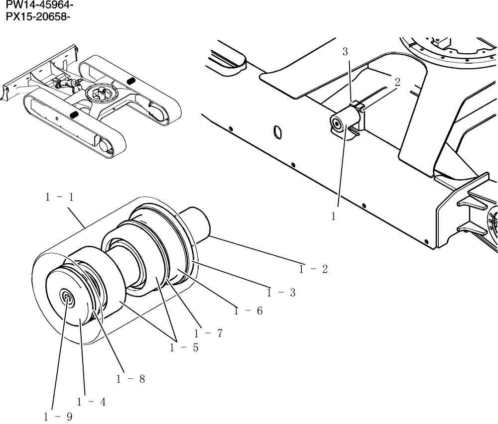 Схема запчастей Case CX36B - (374-01[1]) - ROLLER ASSEMBLY, UPP (04) - UNDERCARRIAGE