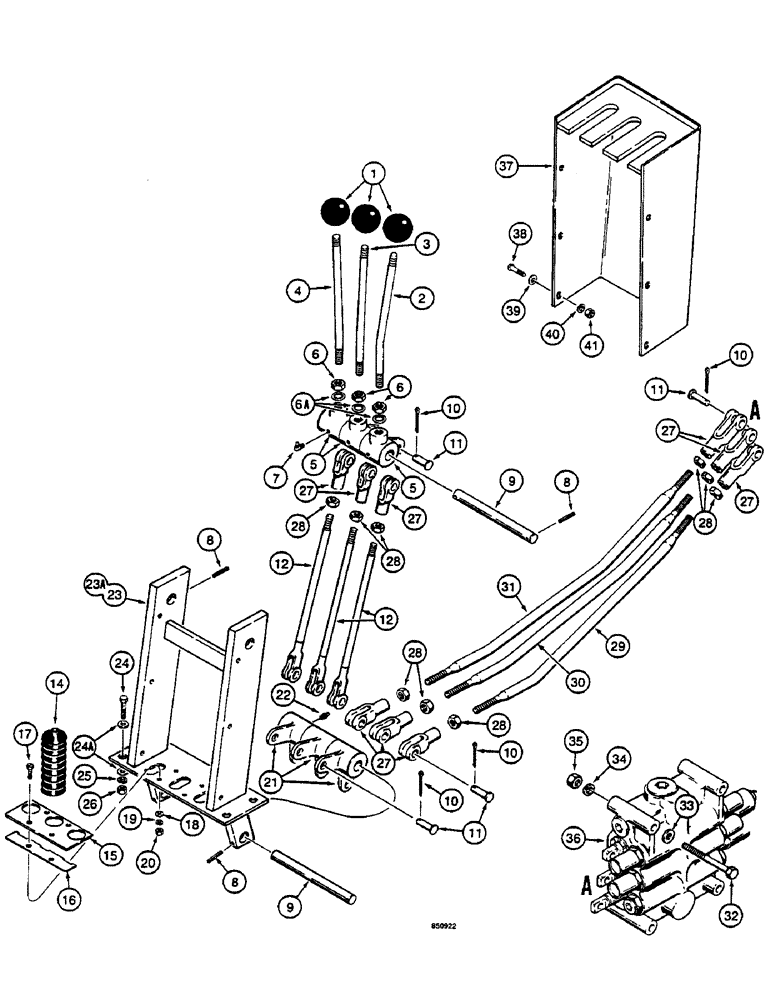 Схема запчастей Case W14 - (528) - PARKER LOADER CONTROL VALVE AND LEVERS (3 SPOOL) (08) - HYDRAULICS