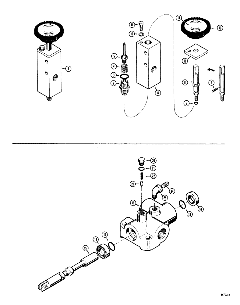 Схема запчастей Case 33S - (094) - D36662 BACKHOE LOCKING VALVE AND A19957 DIVERTER VALVE 