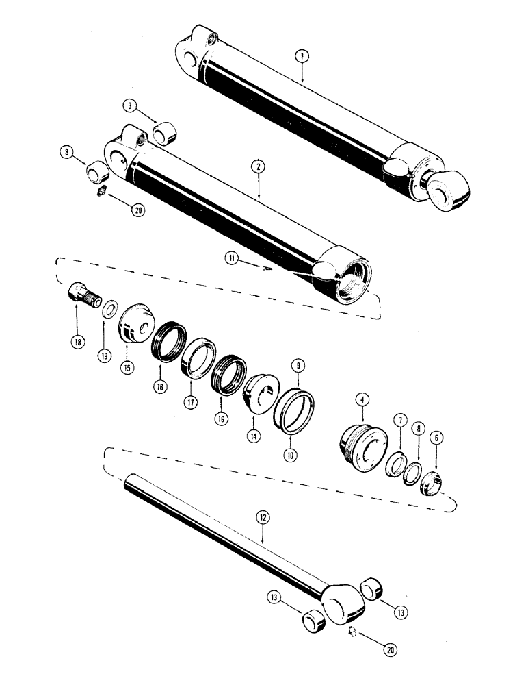 Схема запчастей Case 36 - (88) - D42628 BUCKET CYL. 4" DIA. CYL. W/27-1/4" STROKE W/STEP TYPE OUTER WIPER & INNER BUSHING 