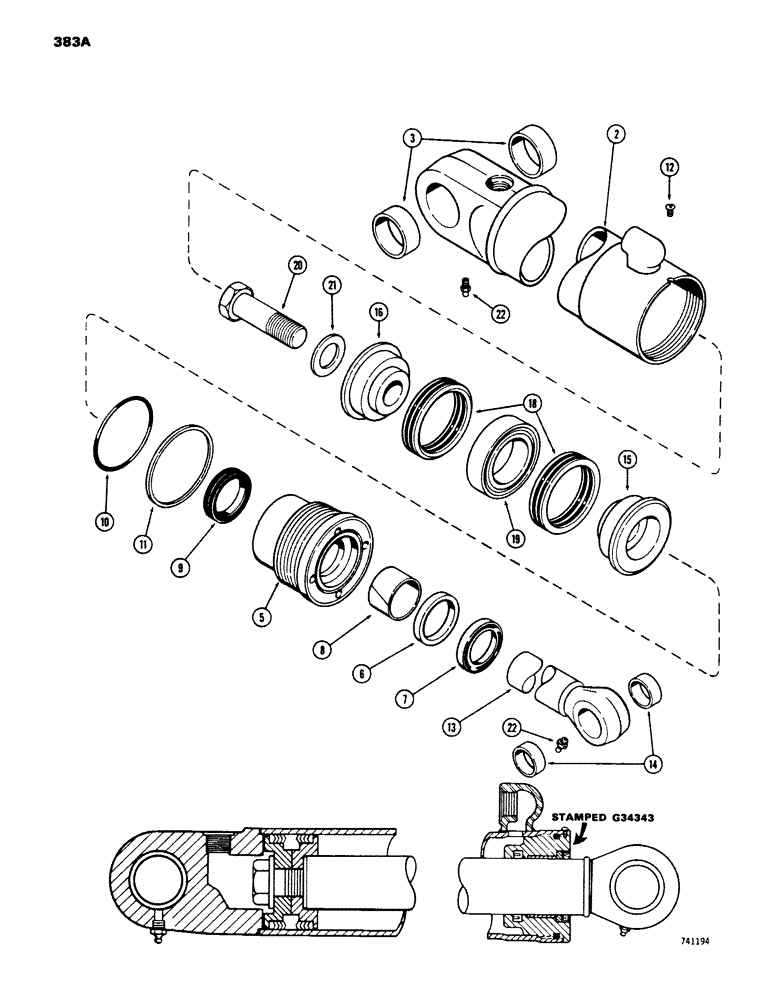 Схема запчастей Case 450 - (383A) - G34343 ANGLE CYLINDER - ANGLE TILT DOZER, GLAND IS STAMPED W/CYLINDER PART NUMBER (07) - HYDRAULIC SYSTEM