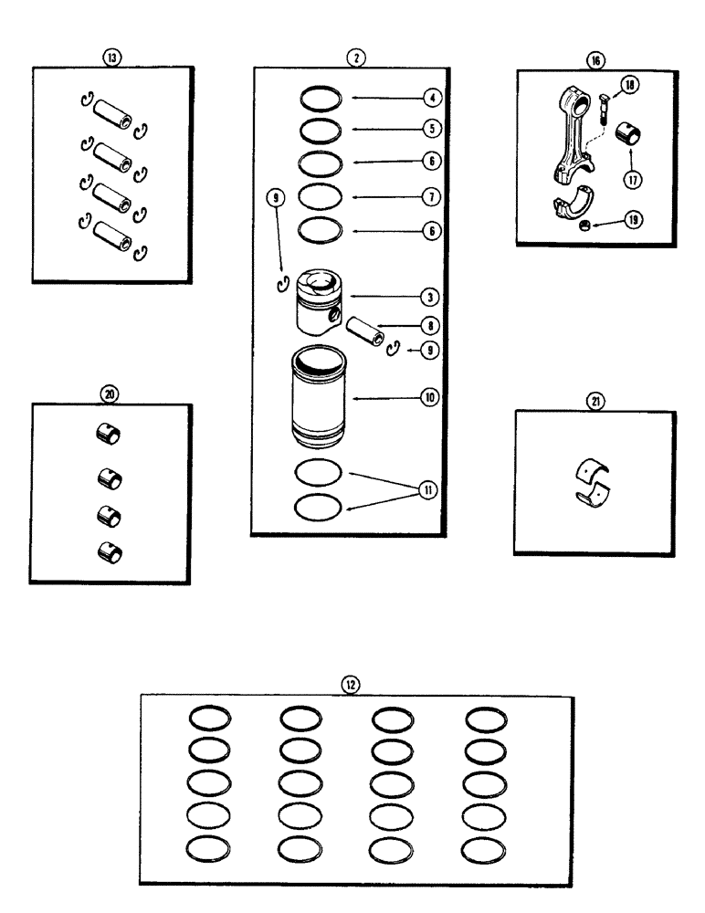 Схема запчастей Case 480CK - (016) - PISTON ASSEMBLY AND CONNECTING RODS, (188) DIESEL ENGINE 