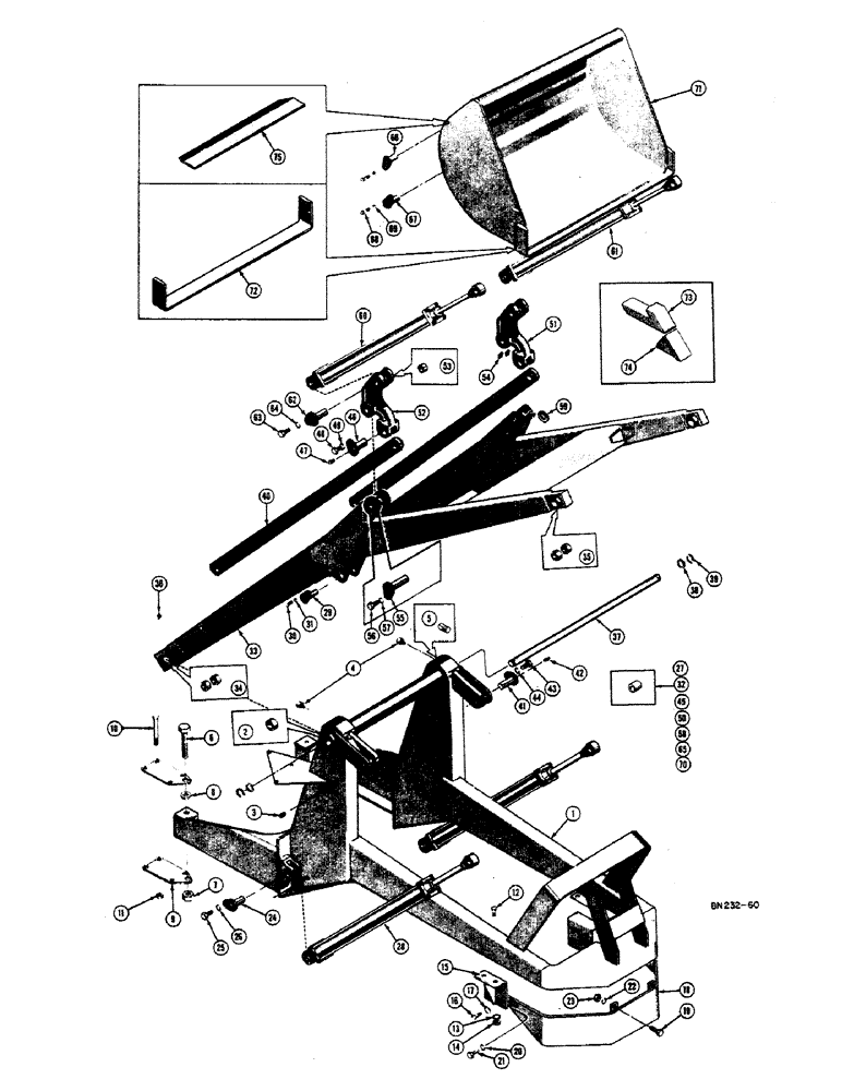 Схема запчастей Case 420B - (166) - FRAME, LIFT ARM, BUCKETS, AND CYLINDERS 