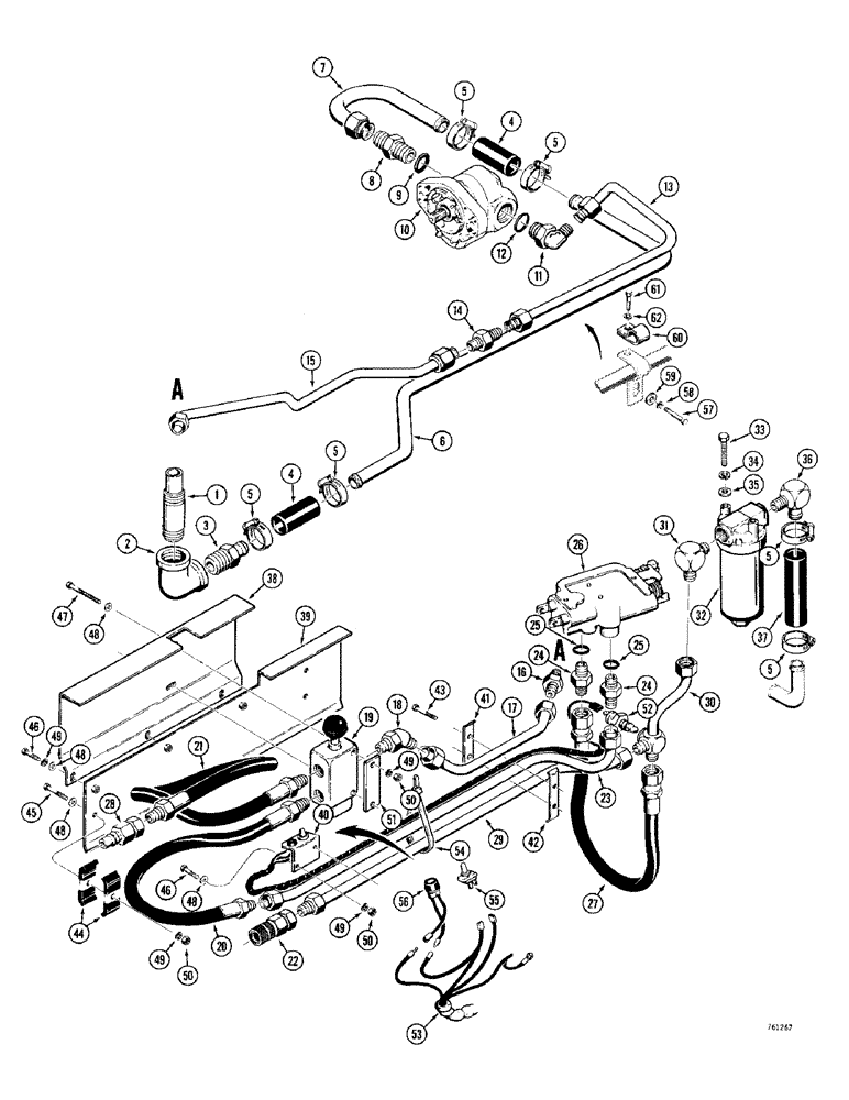 Схема запчастей Case 380CK - (136) - EQUIPMENT HYDRAULIC CIRCUIT, BACKHOE MODELS WITH SINGLE RIGHT HAND OIL RESERVOIR (08) - HYDRAULICS