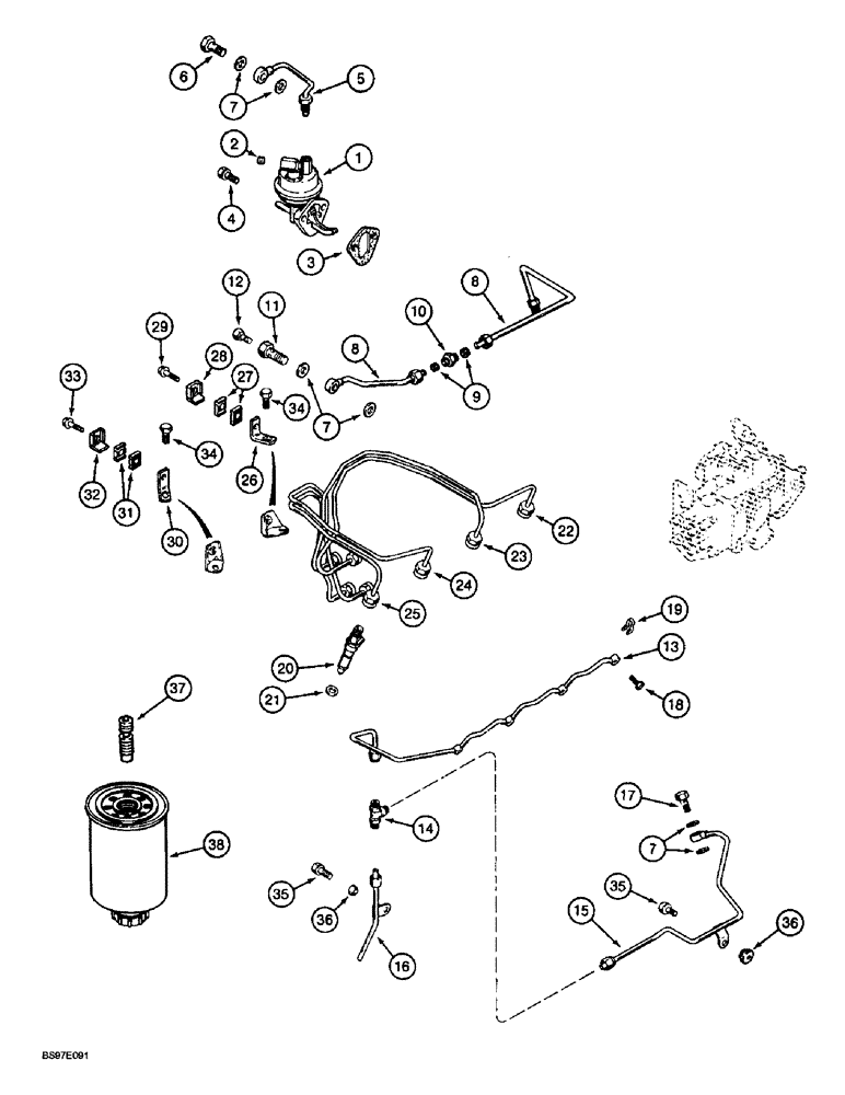 Схема запчастей Case 580SL - (3-08) - FUEL INJECTION SYSTEM AND FUEL FILTER, 4T-390 ENGINE (03) - FUEL SYSTEM