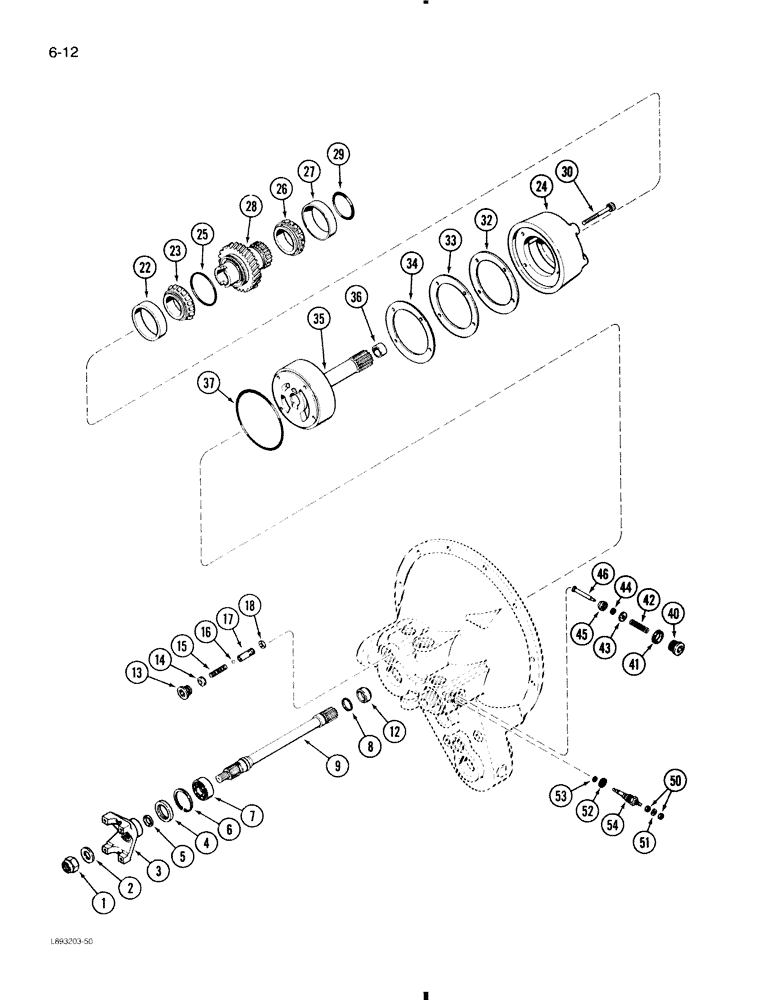 Схема запчастей Case 580K - (6-012) - TORQUE CONVERTER HOUSING, PUMP AND OUTPUT SHAFT, WITH PTO (06) - POWER TRAIN