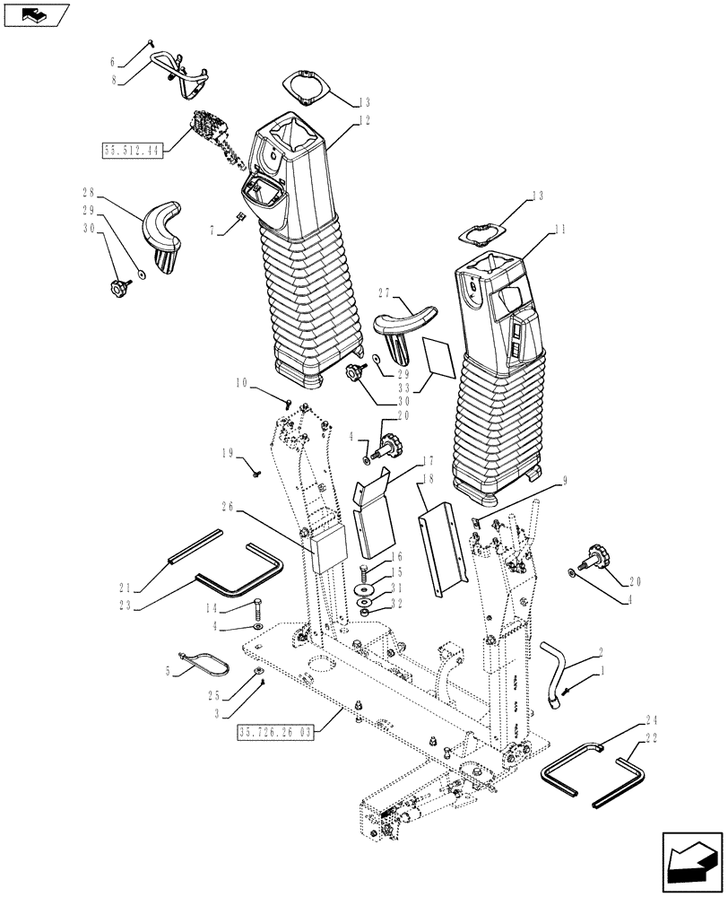 Схема запчастей Case 590SN - (35.726.26[01]) - CONTROL, TOWER STRUCTURE (35) - HYDRAULIC SYSTEMS