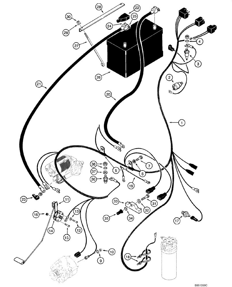 Схема запчастей Case 1845C - (04-05) - HARNESS, REAR - BATTERY AND CABLES, - JAF0040227 (04) - ELECTRICAL SYSTEMS