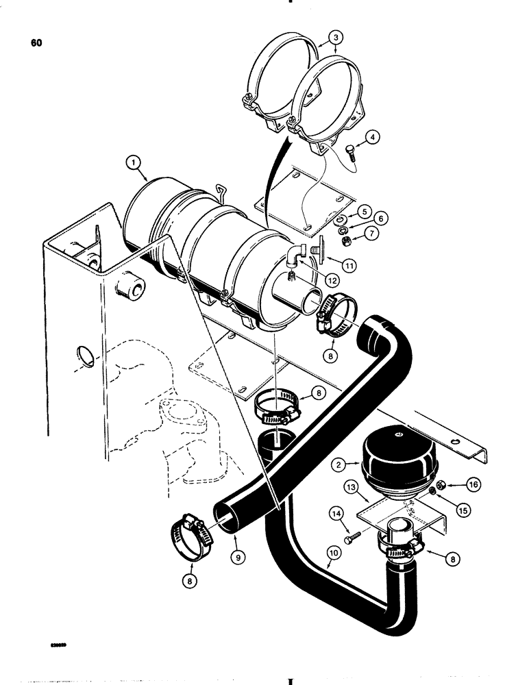 Схема запчастей Case 1845B - (060) - AIR CLEANER AND PRECLEANER MOUNTING PARTS, GASOLINE MODELS (02) - ENGINE