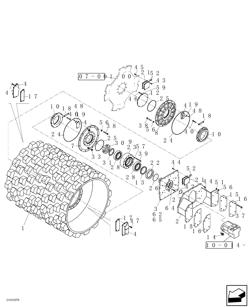 Схема запчастей Case SV212 - (12-011-00[01]) - DRUM FOR TAMPING COMPACTION - IF USED (09) - CHASSIS/ATTACHMENTS