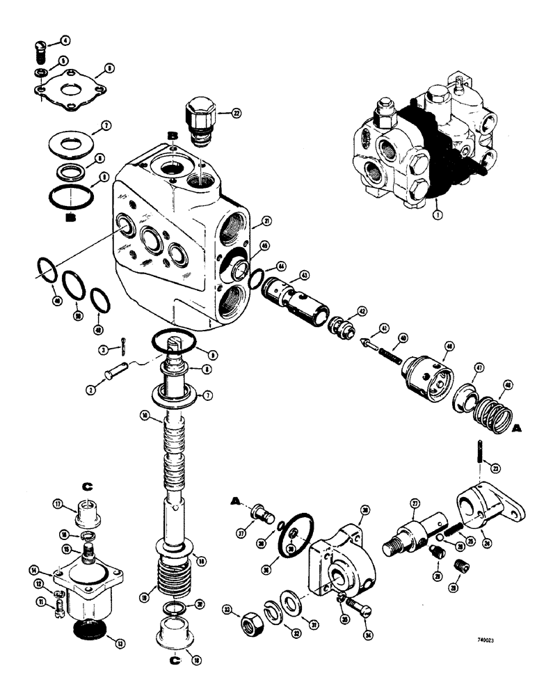 Схема запчастей Case 600 - (214) - L54608 CONTROL VALVE, L35718 STEERING SECTION (07) - HYDRAULIC SYSTEM