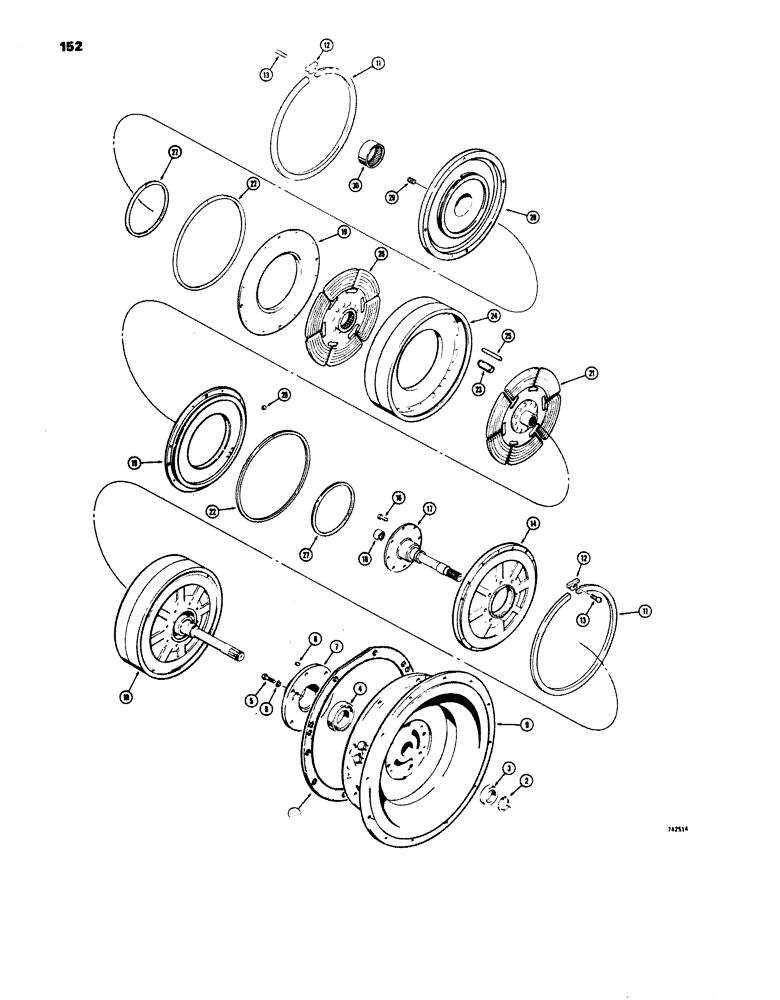 Схема запчастей Case 680E - (152) - TRANSMISSION, FORWARD AND REVERSE CLUTCH, TRANSMISSION SN. 75001 AND AFTER (21) - TRANSMISSION