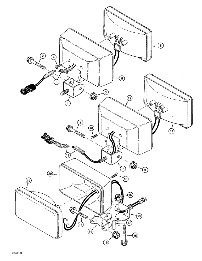 Схема запчастей Case 821B - (4-46) - LAMPS - FRONT AND REAR, FRONT LAMP, FRONT AND REAR FLOOD LAMPS, CAB OR CANOPY FLOOD LAMPS (04) - ELECTRICAL SYSTEMS