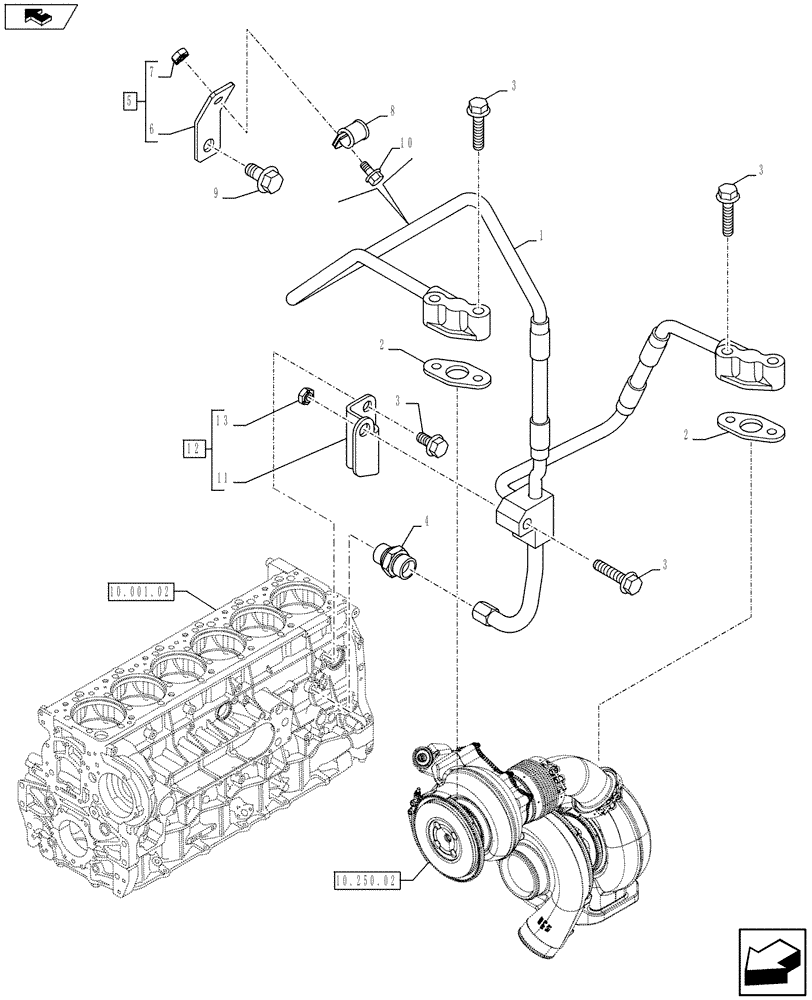 Схема запчастей Case F3DFA613A E002 - (10.250.03[01]) - TURBOBLOWER PIPES (504386805) (10) - ENGINE