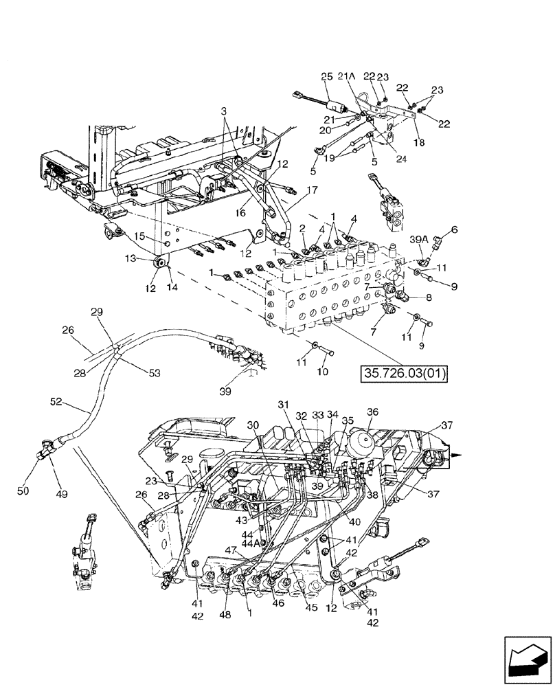 Схема запчастей Case 580SM - (35.726.08[01]) - HYDRAULICS - PILOT CONTROLS (580SM) (35) - HYDRAULIC SYSTEMS