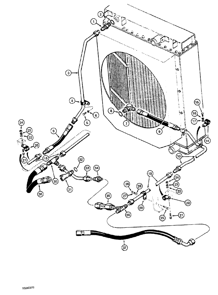 Схема запчастей Case 1150G - (6-038) - TRANSMISSION HYDRAULIC CIRCUIT, COOLING SYSTEM, MODELS WITH R27233 RELIEF VALVE, PRIOR TO JJG0218249 (04) - UNDERCARRIAGE