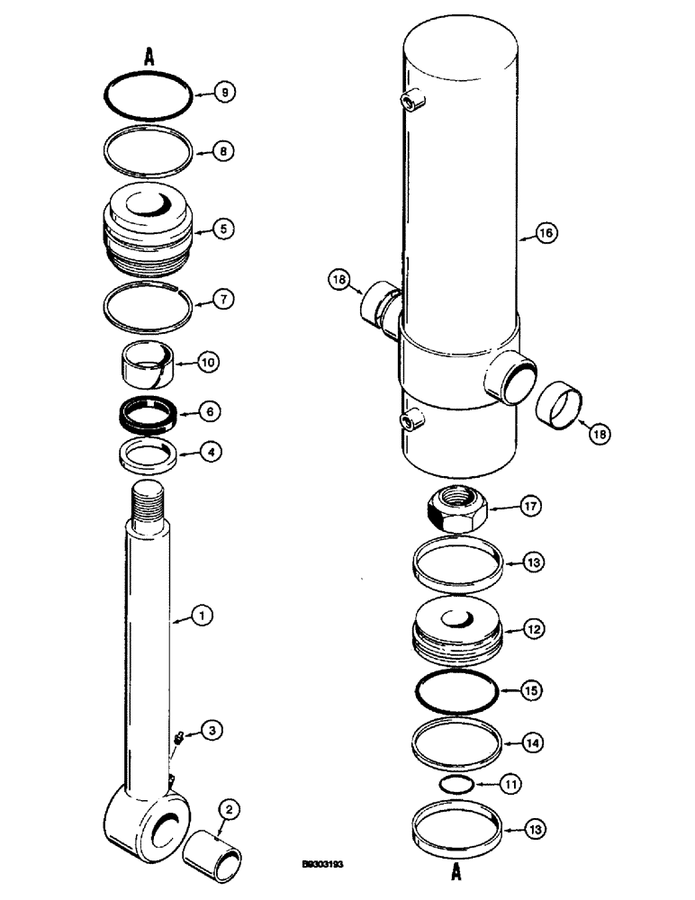 Схема запчастей Case 660 - (8-047A) - BACKHOE BOOM CYLINDER HYDRAULIC CIRCUIT - D125 BACKHOE, BACKHOE SERIAL NUMBER JAF0218189 AND AFTER (08) - HYDRAULICS