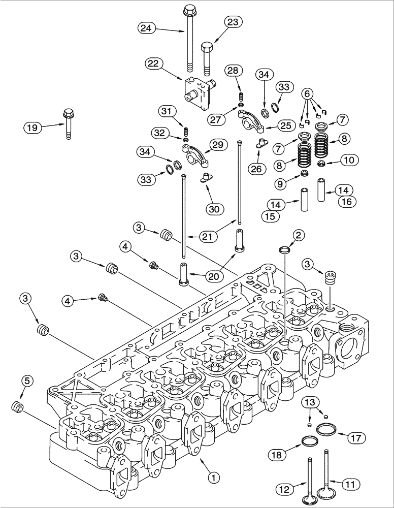 Схема запчастей Case 621C - (02-017) - CYLINDER HEAD - VALVE MECHANISM (NORTH AMERICA/EUROPE), 6T-590 EMISSIONS CERTIFIED ENGINES (02) - ENGINE