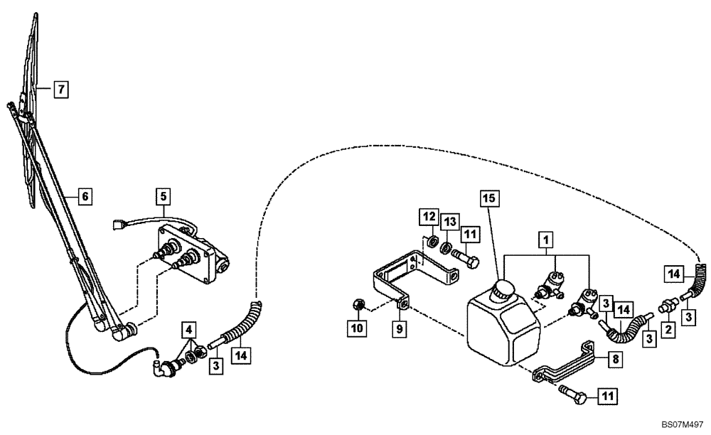 Схема запчастей Case 330 - (53A00020543[01]) - WINDSHIELD WASHER - FRONT WINDSCREEN WIPER (87442843) (10) - Cab/Cowlings