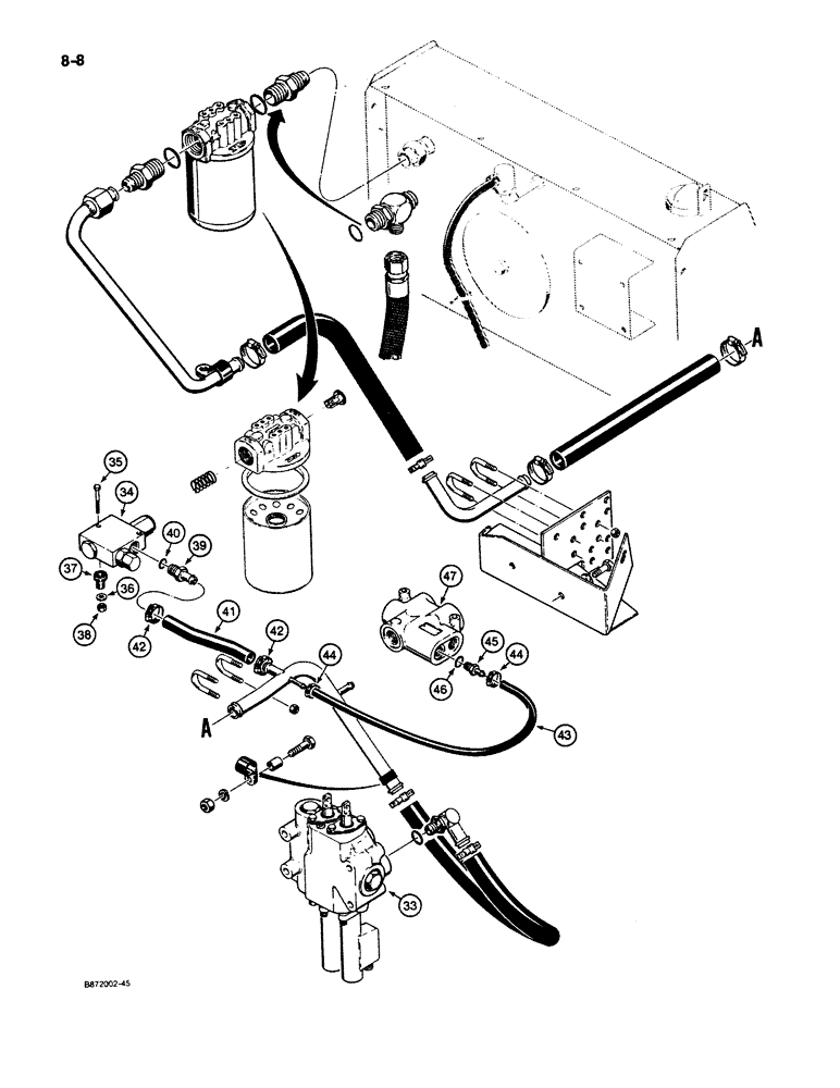 Схема запчастей Case W11B - (8-008) - HYDRAULIC CIRCUIT, RETURN LINES FOR MODELS WITH FUNK TRANSMISSION (08) - HYDRAULICS