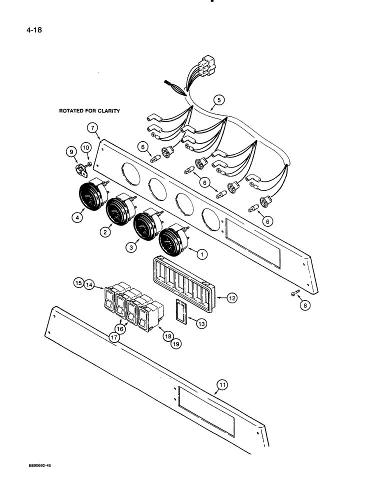 Схема запчастей Case 821 - (4-018) - OPTIONAL GAUGES WITH BULLET TYPE TERMINALS, AND OVERHEAD SWITCHES (04) - ELECTRICAL SYSTEMS