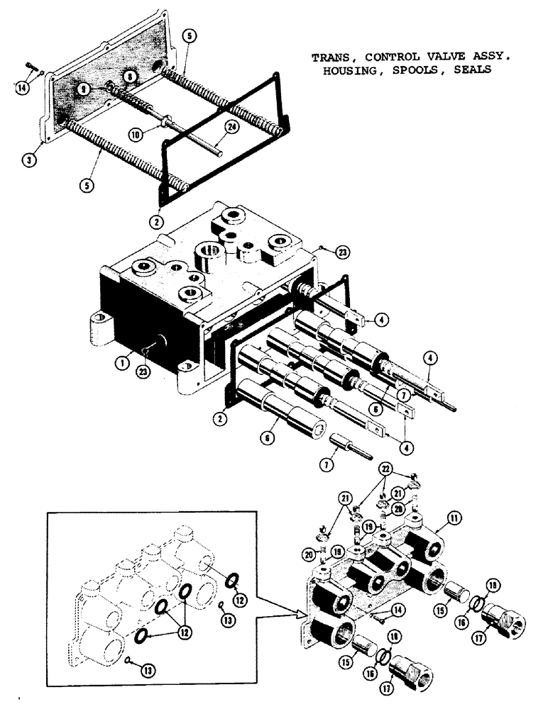 Схема запчастей Case 1000C - (336) - TRANSMISSION CONTROL VALVE ASSEMBLY, HOUSING COVERS, SPOOLS, SPRINGS, SEALS (03) - TRANSMISSION