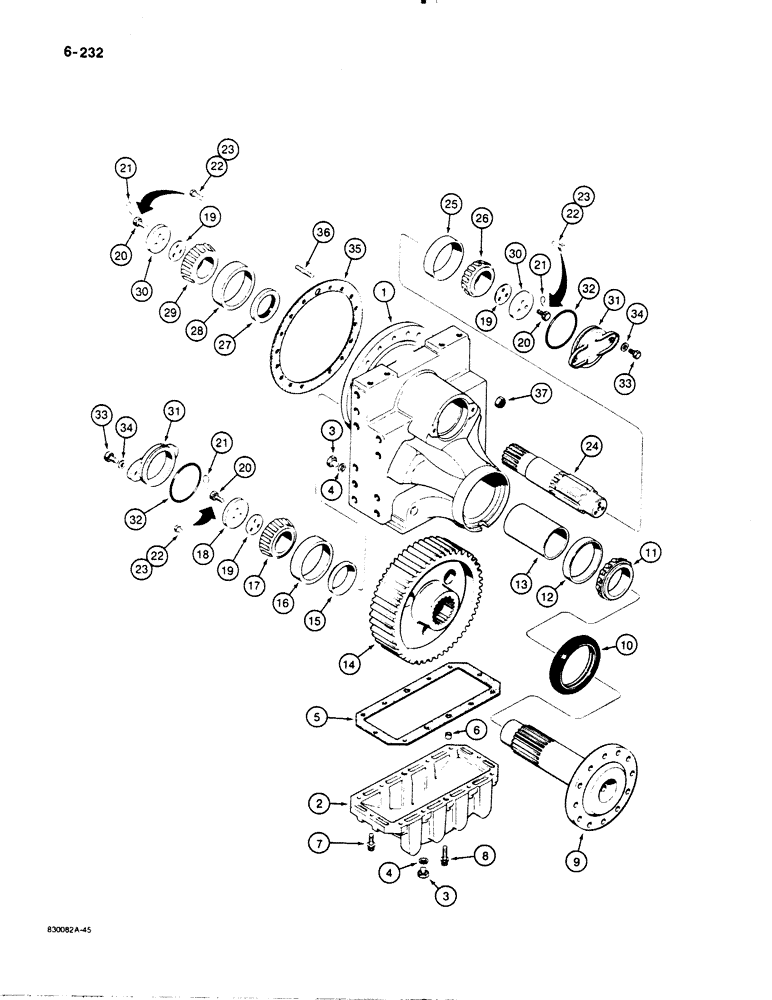 Схема запчастей Case 1455B - (6-232) - TRANSMISSION FINAL DRIVE - SINGLE REDUCTION, IF USED, 1450B LOADER MODELS ONLY - G104460 TRANS (06) - POWER TRAIN