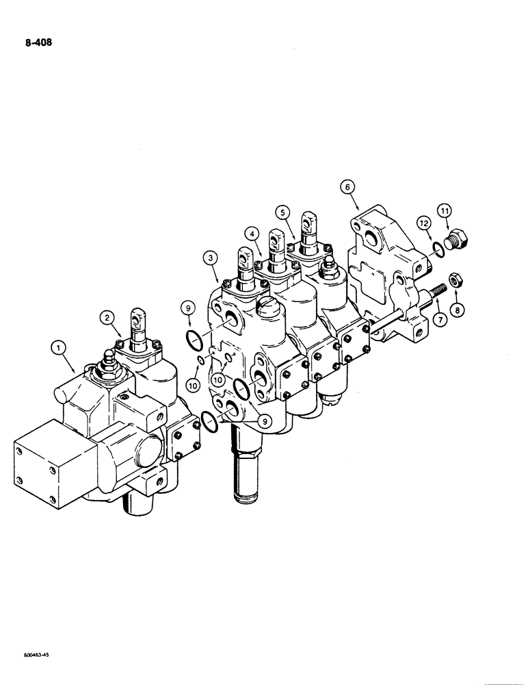 Схема запчастей Case 1455B - (8-408) - FOUR SPOOL VALVE, HYDRAULIC ANGLE TILT PITCH DOZER MODELS W/RIPPER (08) - HYDRAULICS