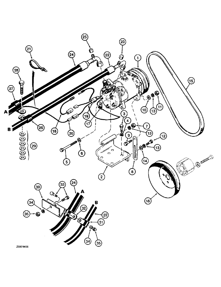 Схема запчастей Case 1150E - (9-116) - AIR CONDITIONING SYSTEM - COMPRESSOR AND CONNECTIONS, DOZER MODELS W/ 6-590 ENG & LOADER MODELS (09) - CHASSIS/ATTACHMENTS