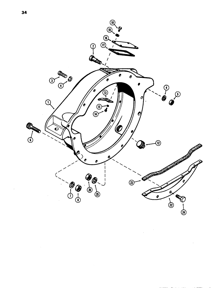 Схема запчастей Case 1450 - (034) - FLYWHEEL HOUSING, 504BDT DIESEL ENGINE (02) - ENGINE