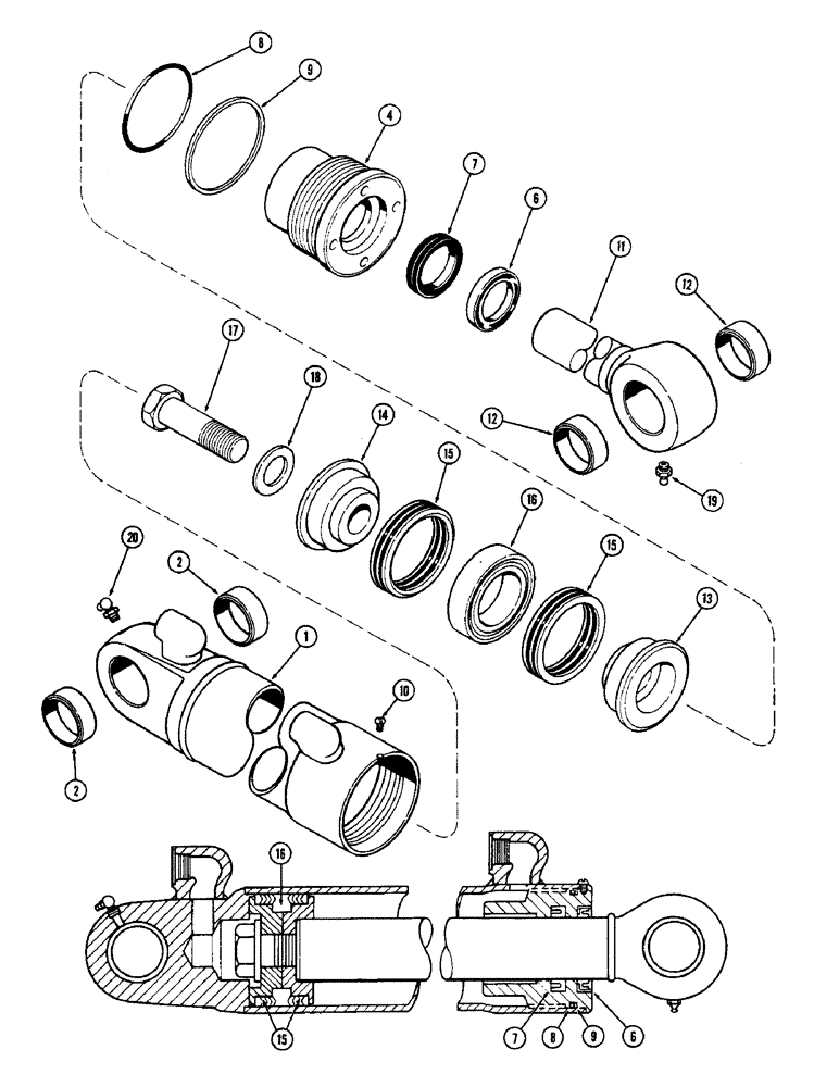 Схема запчастей Case 33S - (316) - G33929 DIPPER CYL,4"DIA CYL W/35-1/8"STROKEE/SOLID OUTER WIPER&INNER BUSHING W/GLAND ID RING 