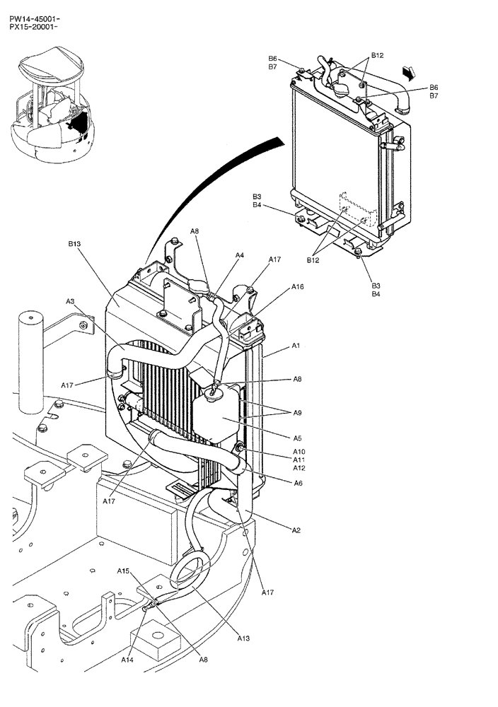 Схема запчастей Case CX36B - (01-007) - RADIATOR INSTAL (05) - SUPERSTRUCTURE