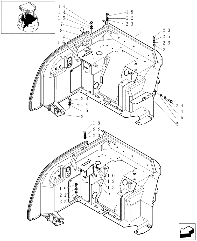 Схема запчастей Case CX31B - (1.070[04]) - CONTROL OPERATORS - CANOPY (90) - PLATFORM, CAB, BODYWORK AND DECALS