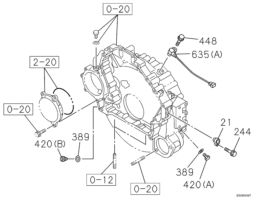 Схема запчастей Case CX240BLR - (02-34) - ENGINE FLYWHEEL HOUSING (02) - ENGINE