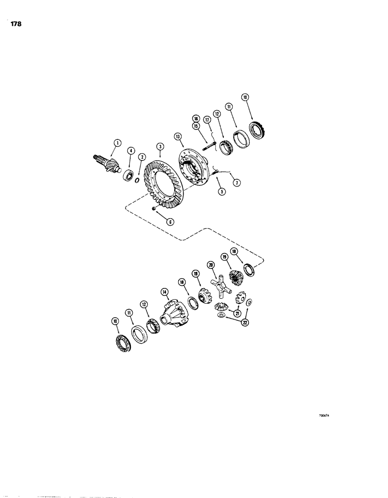 Схема запчастей Case W26B - (178) - L40081 REAR AXLE DIFFERENTIAL, PINION, RING GEAR AND DIFFERENTIAL CASE (06) - POWER TRAIN