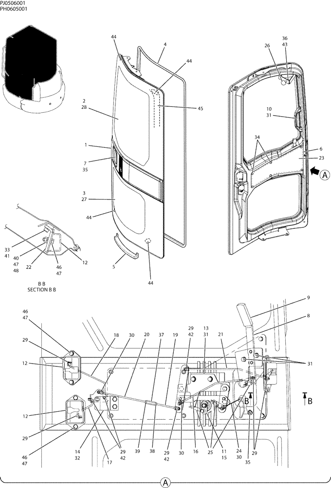 Схема запчастей Case CX50B - (01-059) - DOOR ASSY, CAB (90) - PLATFORM, CAB, BODYWORK AND DECALS